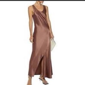 Theory Cutout Sleeveless Satin Maxi Slip Dress in Mauve Mist